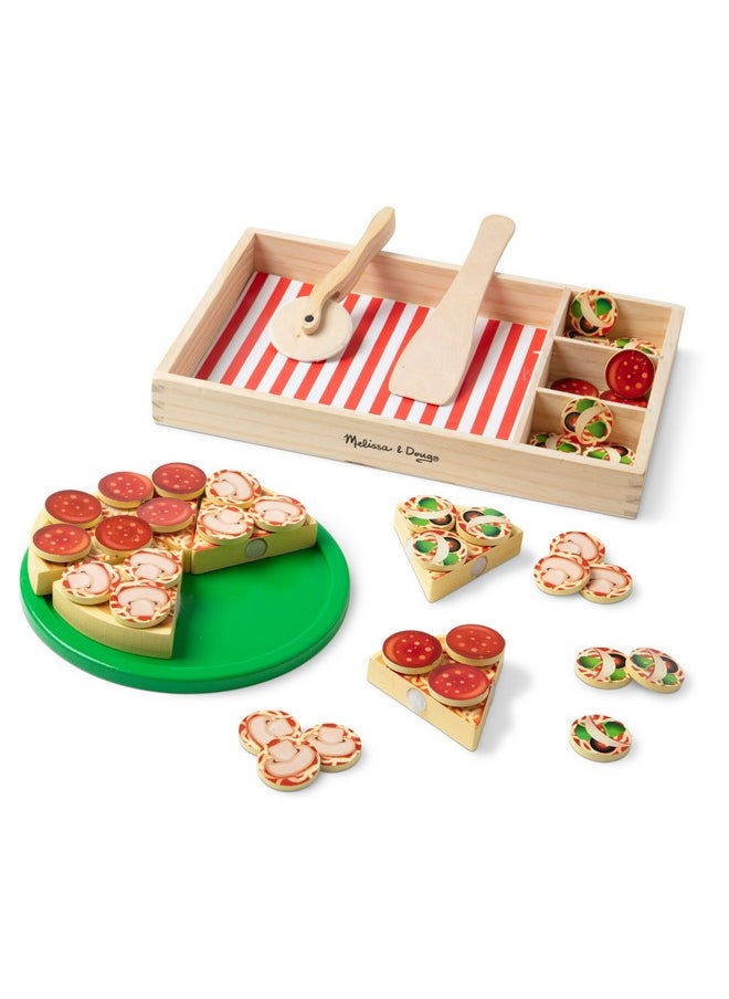 Wooden Pizza Play Food Set With 36 Toppings Pretend Food And Pizza Cutter Toy For Kids Ages 3+