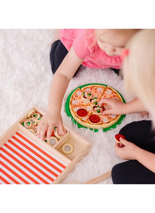 Wooden Pizza Play Food Set With 36 Toppings Pretend Food And Pizza Cutter Toy For Kids Ages 3+