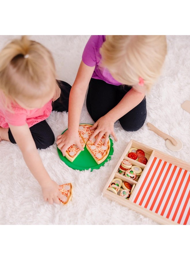 Wooden Pizza Play Food Set With 36 Toppings Pretend Food And Pizza Cutter Toy For Kids Ages 3+