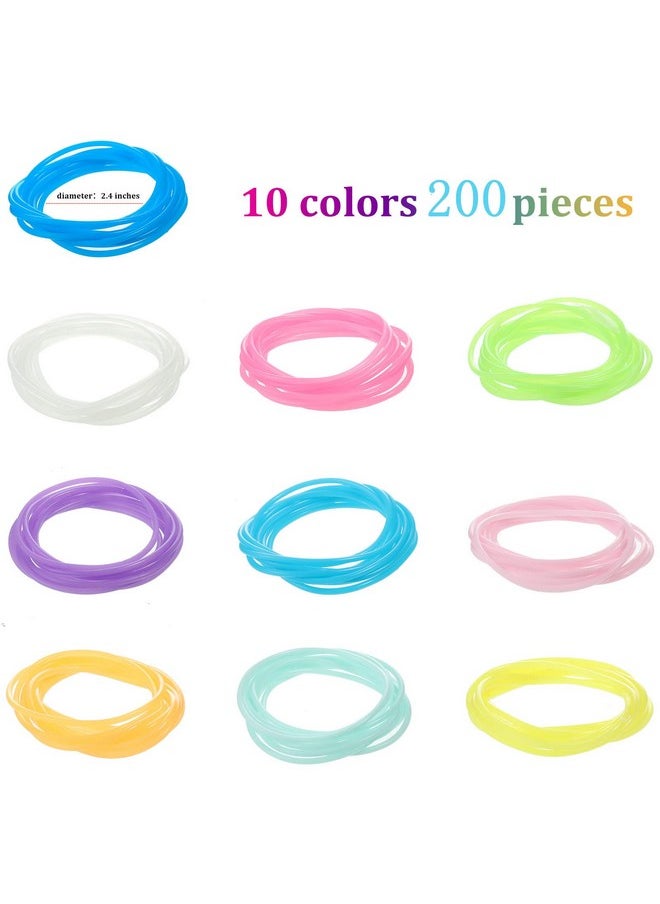 200 Pcs Jelly Bracelets 80'S Glow Silicone Jelly Bracelets Girls Women Hair Ties Retro Neon Rainbow Silicone Wristband Halloween Christmas Disco Party For Adults And Children