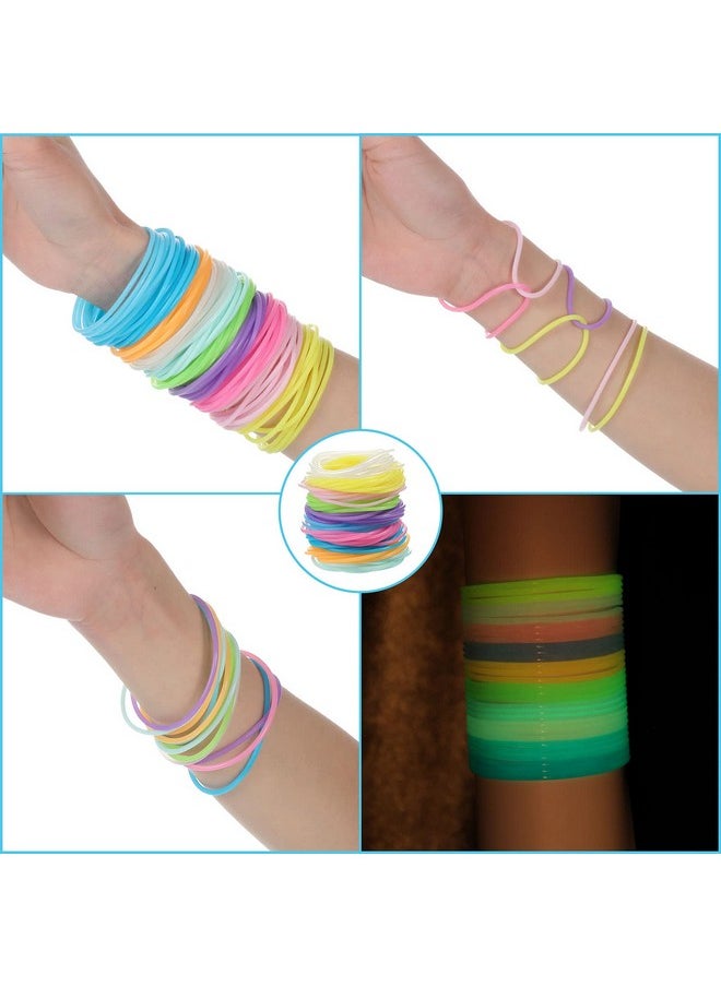 200 Pcs Jelly Bracelets 80'S Glow Silicone Jelly Bracelets Girls Women Hair Ties Retro Neon Rainbow Silicone Wristband Halloween Christmas Disco Party For Adults And Children