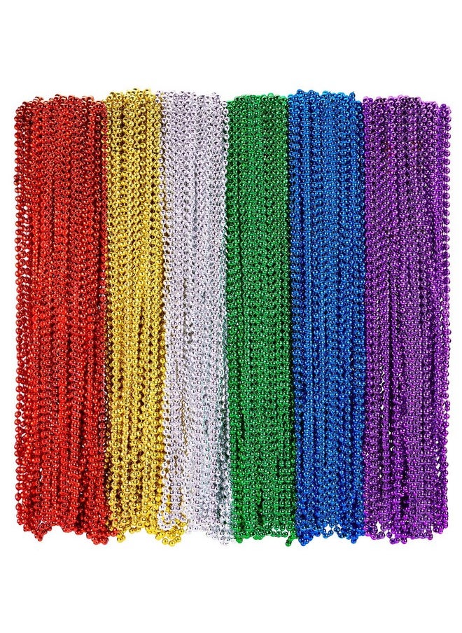 Mardi Gras Beads Necklaces Bulk 32'' 6Mm Halloween Multi Colors Carnival Beaded Metallic Party Costume Necklace Accessories For Unisex Halloween Events Party Favors (Retro Colors360 Pcs)