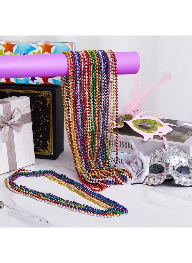 Mardi Gras Beads Necklaces Bulk 32'' 6Mm Halloween Multi Colors Carnival Beaded Metallic Party Costume Necklace Accessories For Unisex Halloween Events Party Favors (Retro Colors360 Pcs)