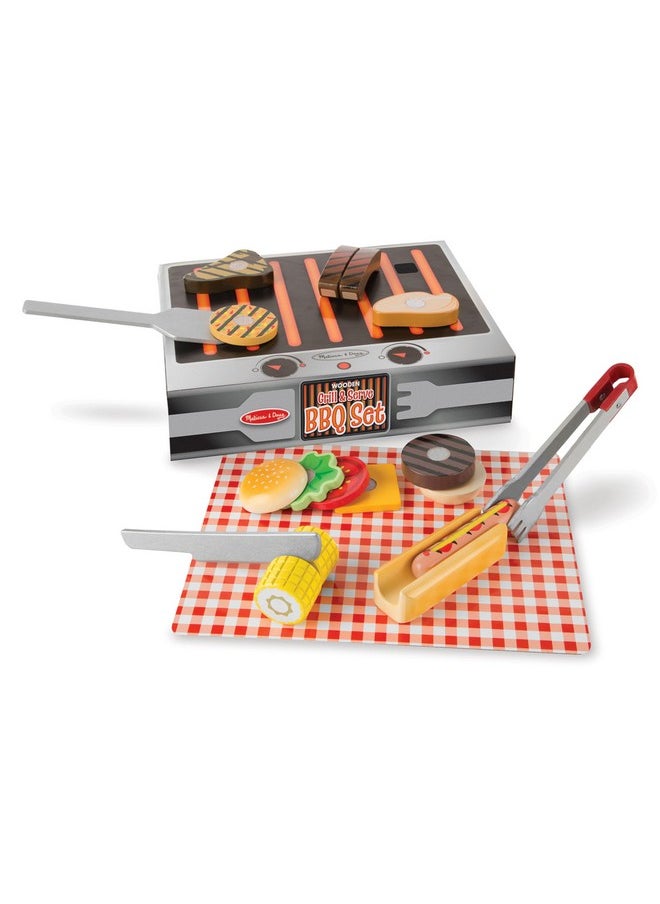 Grill And Serve Bbq Set (20 Pcs) Wooden Play Food And Accessories