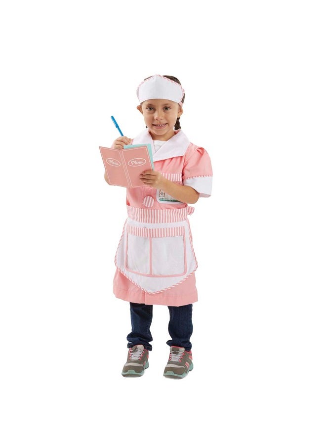 Waitress Role Play Costume Set (7 Pcs) Includes Apron Order Pad Cap Pink 36 Years