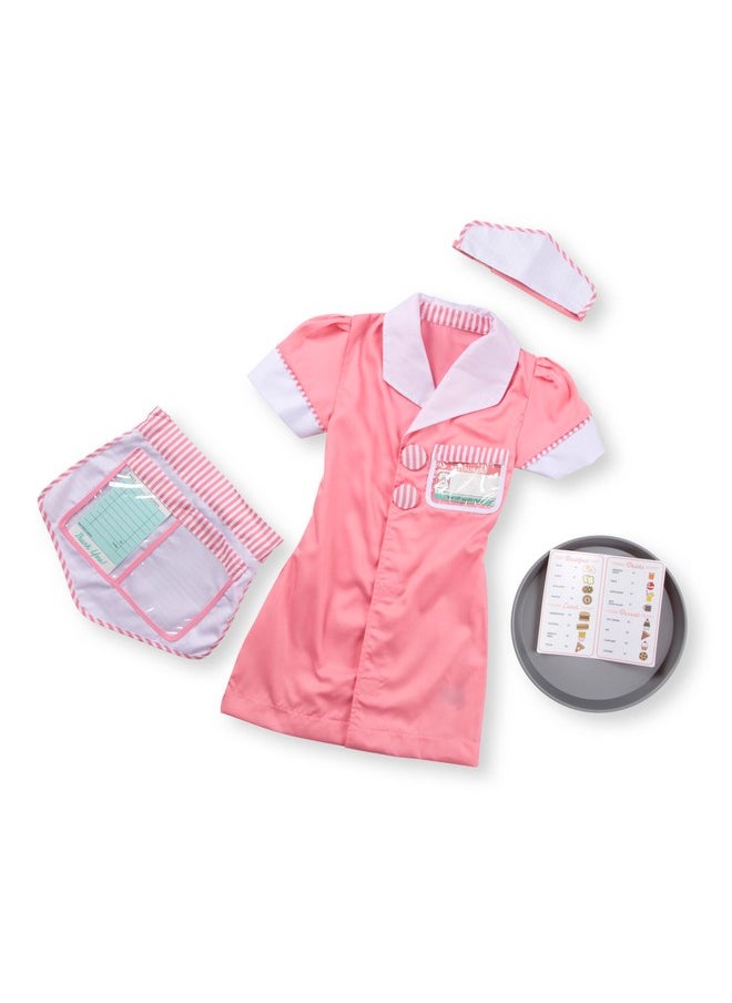 Waitress Role Play Costume Set (7 Pcs) Includes Apron Order Pad Cap Pink 36 Years