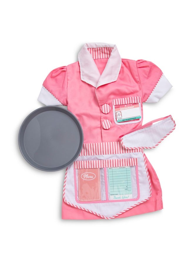 Waitress Role Play Costume Set (7 Pcs) Includes Apron Order Pad Cap Pink 36 Years