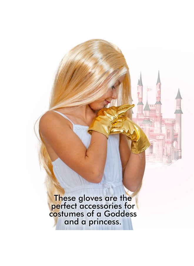 Metallic Gold Costume Gloves Shiny Gold Princess Evening Stretch Dress Glove Set For Men Women And Kids