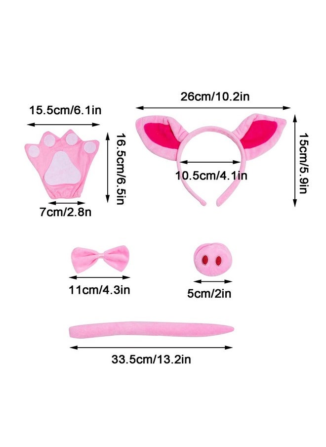 Pink Pig Costume Tutu Set Pig Ears Headband Nose Tail Bow Tie Paws Tutu Skirt Animal Fancy Cosplay Accessories For Halloween Christmas Carnival Party