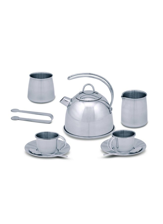 Stainless Steel Pretend Play Tea Set And Storage Rack For Kids (11 Pcs)