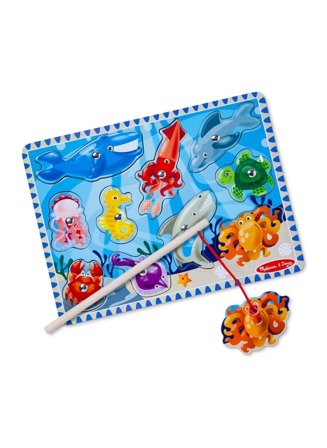 Magnetic Wooden Fishing Game And Puzzle With Wooden Ocean Animal Magnets Magnetic Fishing Game Ocean Animals Chunky Puzzle For Toddlers And Kids Ages 3+