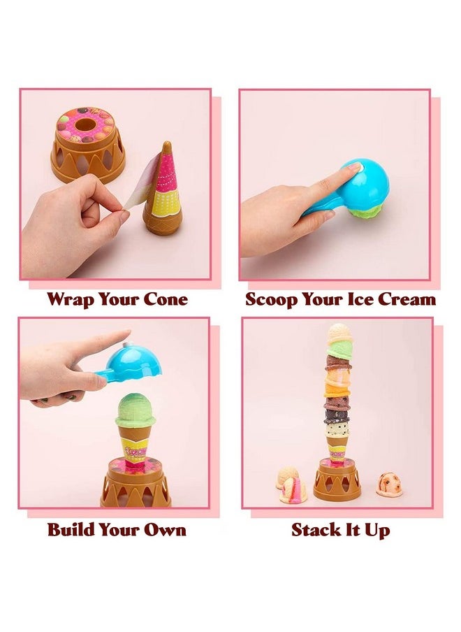 Ice Cream Toy Stacking Tower Balancing And Stackable Scoop Ice Cream For Toddlers Kids Pretend Food Play Set Kitchen Dessert