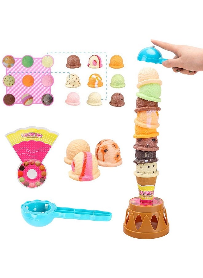 Ice Cream Toy Stacking Tower Balancing And Stackable Scoop Ice Cream For Toddlers Kids Pretend Food Play Set Kitchen Dessert