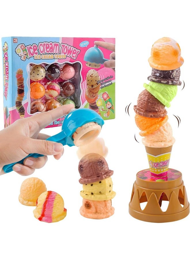 Ice Cream Toy Stacking Tower Balancing And Stackable Scoop Ice Cream For Toddlers Kids Pretend Food Play Set Kitchen Dessert