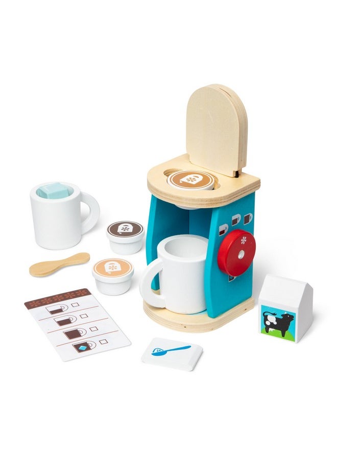 Brew And Serve Wooden Coffee Maker Set Play Kitchen Accessories (12 Pieces)