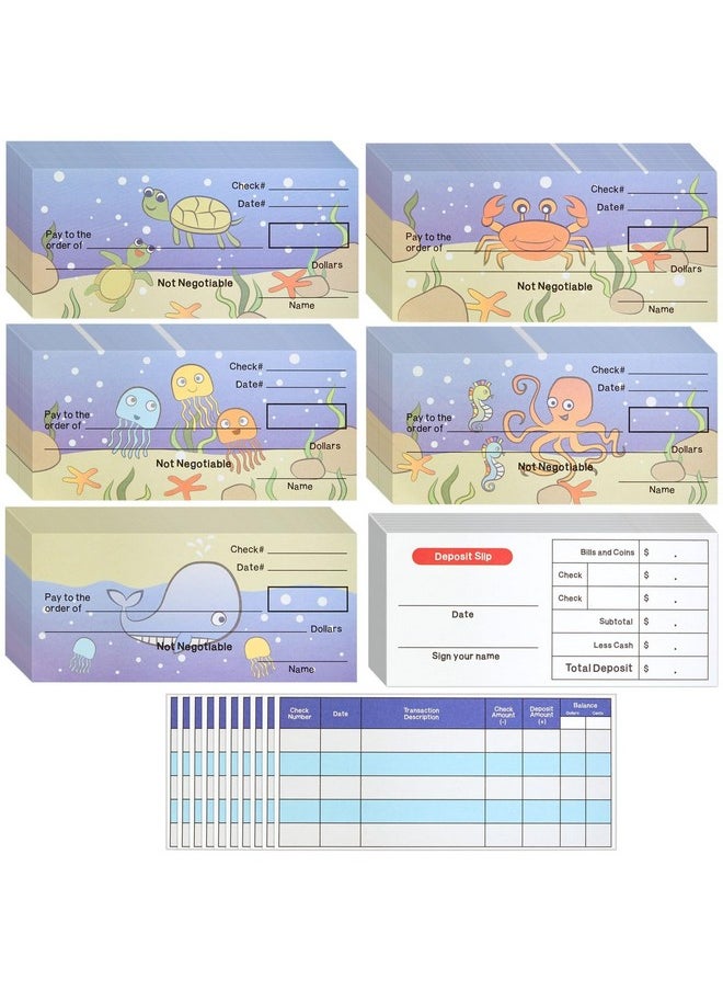 150 Sheets Fake Checkbook For Kids Learning With Pretend Deposit Slip And Check Register For Play School Supplies Ocean Themed