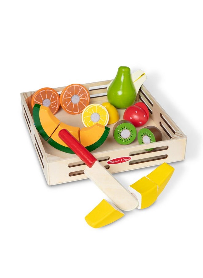 Cutting Fruit Set Wooden Play Food Kitchen Accessory Multi Pretend Play Accessories Wooden Cutting Fruit Toys For Toddlers And Kids Ages 3+