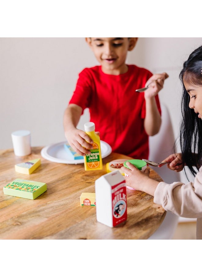 Fridge Food Wooden Play Food Set (9 Pcs) Pretend Play Kitchen Accessories Play Food Sets For Kids Kitchen Wooden Play Grocery Sets For Kids Ages 3+