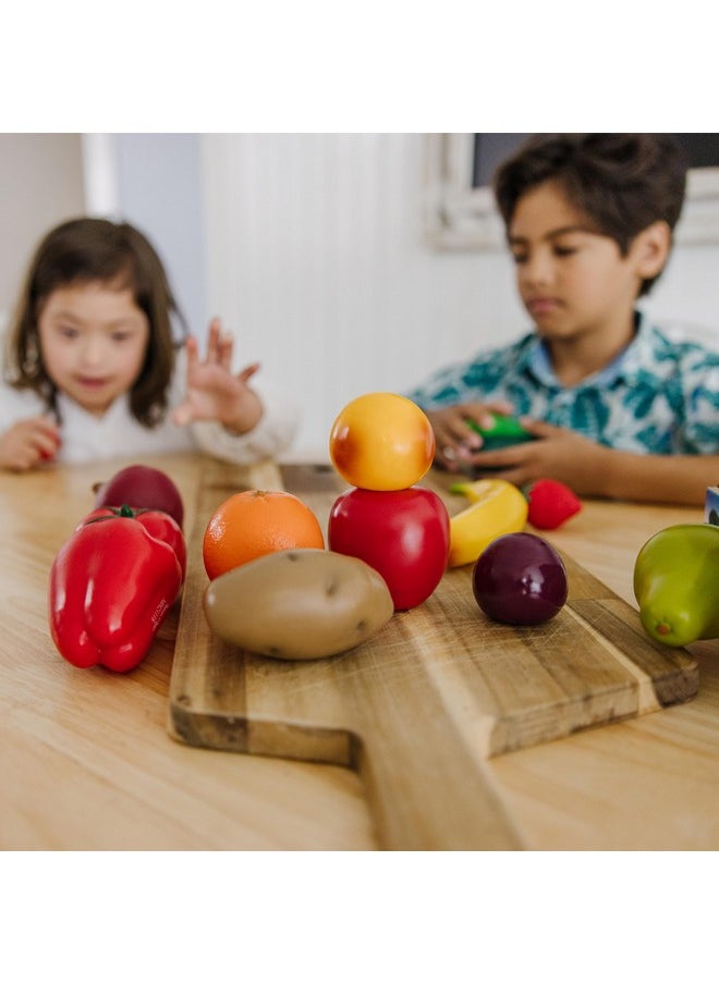 Playtime Produce Fruit (9 Pcs) And Vegetables (7 Pcs) Realistic Play Foodorange