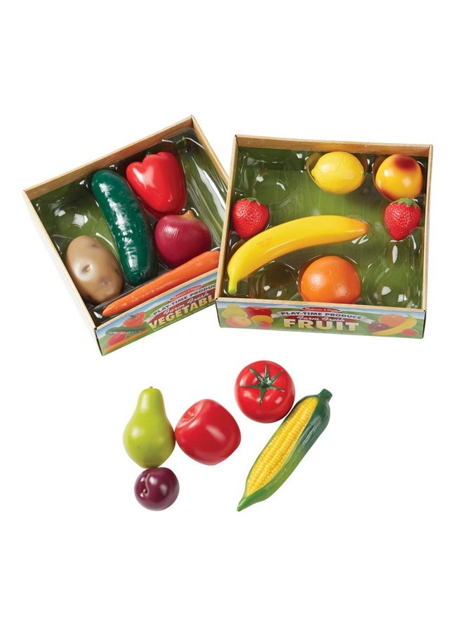 Playtime Produce Fruit (9 Pcs) And Vegetables (7 Pcs) Realistic Play Foodorange