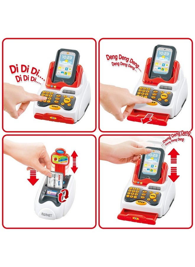 Pretend Play Smart Cash Register Toy Kids Cashier With Checkout Scannerfruit Card Reader Credit Card Machine Play Money And Grocery Play Food Set Educational Toys For Boys & Girls Gifts Toddlers