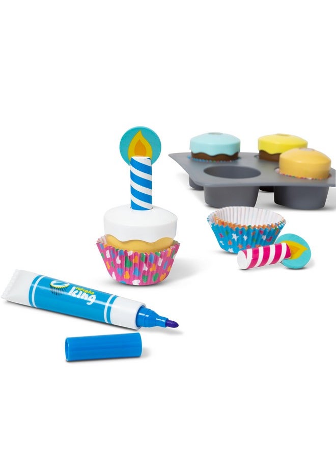 Bake And Decorate Wooden Cupcake Play Food Set Kids Toy Cupcakes Play Kitchen Food For Kids Ages 3+ Fsccertified Materials