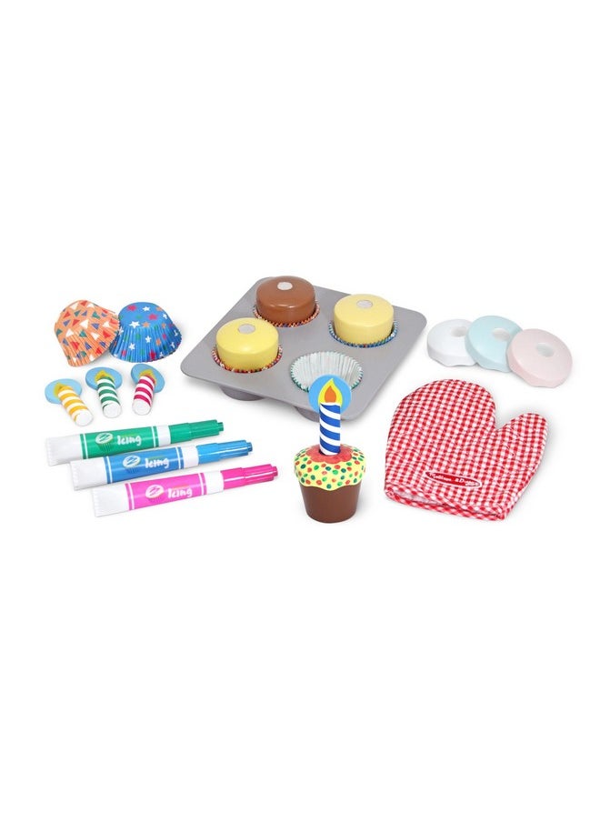 Bake And Decorate Wooden Cupcake Play Food Set Kids Toy Cupcakes Play Kitchen Food For Kids Ages 3+ Fsccertified Materials