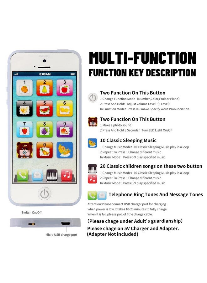 Learning Smart Phone Toy Black Music Lullaby Song Touch Screen Usb Recharable Cell Phone Mobile Yphone For Toddler Baby