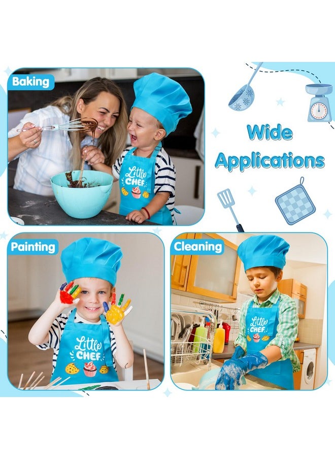 2 Pcs Kid Apron And Chef Hat Set Adjustable Children Blue Kitchen Apron Cooking Baking Painting And Training Kits Dress Up Role Play Chef Toy Kid Funny Cooking Gift New Year Christmas Gift