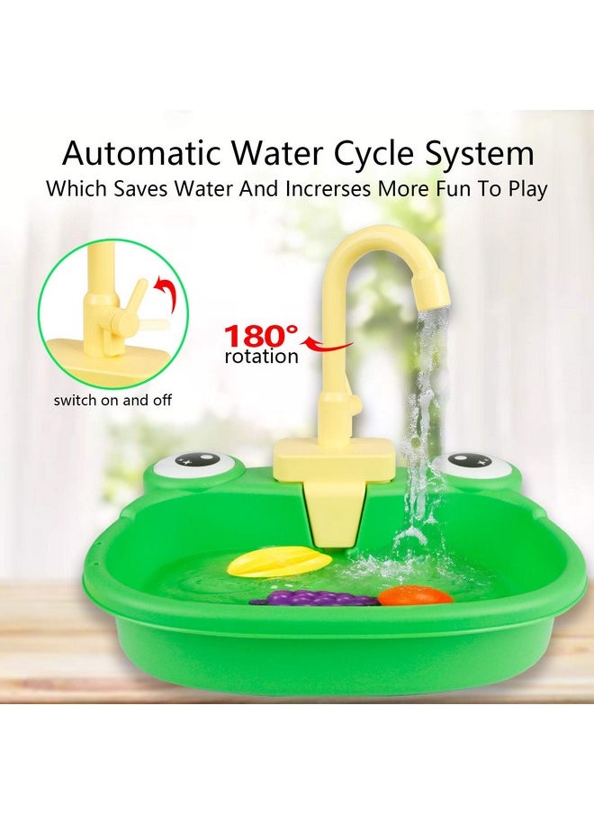 Play Kitchen Sink Toy Water Toys For Kids With Electronic Dishwasher Pretend Play Utensils Accessories And Play Cutting Food For Boys And Girls (Cute Frog)