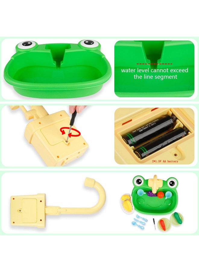 Play Kitchen Sink Toy Water Toys For Kids With Electronic Dishwasher Pretend Play Utensils Accessories And Play Cutting Food For Boys And Girls (Cute Frog)