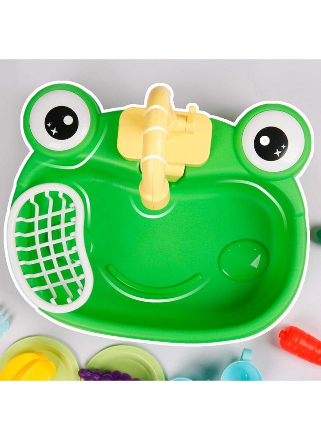 Play Kitchen Sink Toy Water Toys For Kids With Electronic Dishwasher Pretend Play Utensils Accessories And Play Cutting Food For Boys And Girls (Cute Frog)