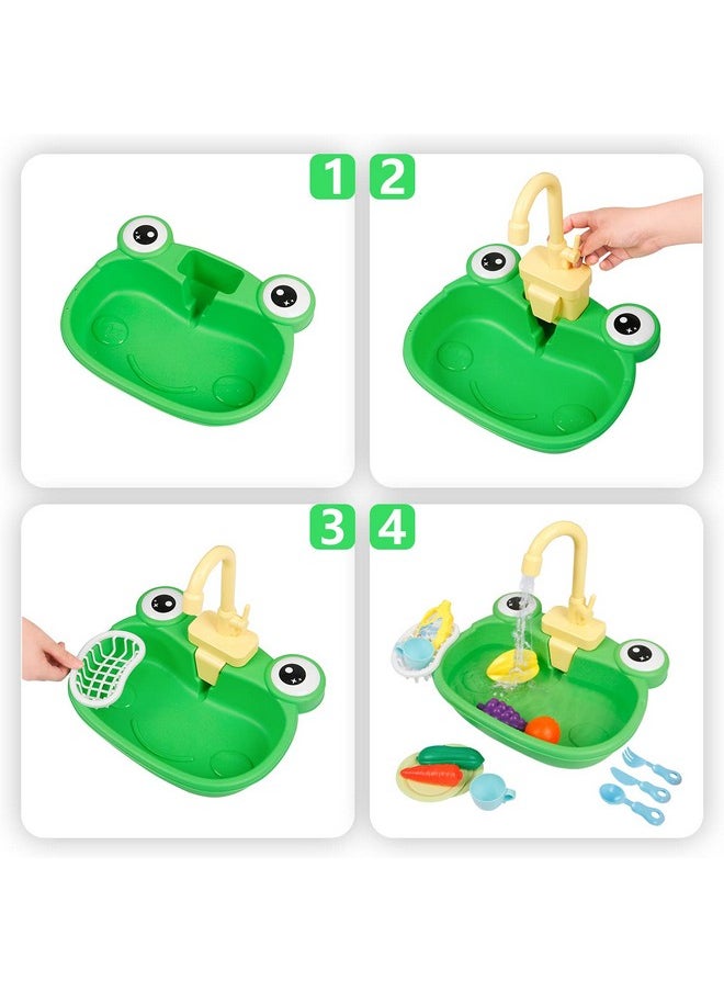 Play Kitchen Sink Toy Water Toys For Kids With Electronic Dishwasher Pretend Play Utensils Accessories And Play Cutting Food For Boys And Girls (Cute Frog)