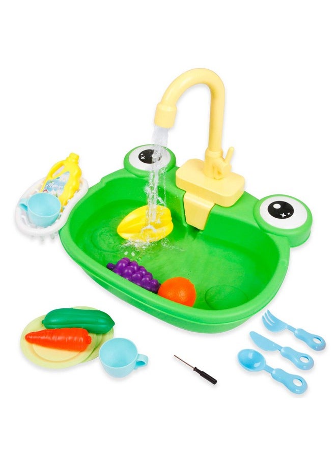 Play Kitchen Sink Toy Water Toys For Kids With Electronic Dishwasher Pretend Play Utensils Accessories And Play Cutting Food For Boys And Girls (Cute Frog)