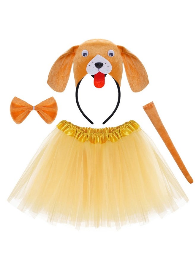 Animal Costume 3D Gold Brown Dog Ears Headband Bowtie Tail Tutu Accessories For Halloween Cosplay Dress Up Party