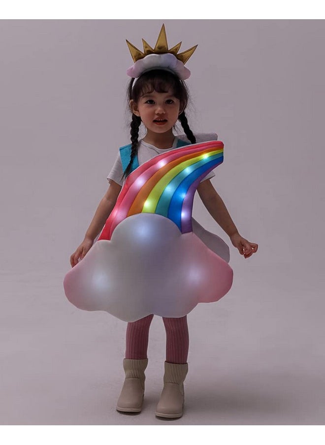 Toddler Light Up Rainbow Pretend Costume Cloud 7 Colors Rainbow Outfits With Sun Headpiece