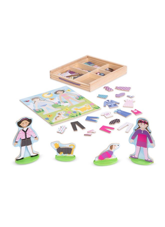 Best Friends Magnetic Dressup Wooden Dolls Pretend Play Set (78 Pcs) Dolls Dressup Play Set