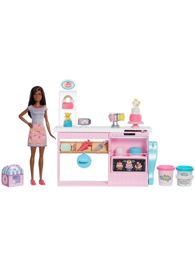 Cake Decorating Playset With Brunette Doll Baking Island With Oven Molding Dough & Toy Cakemaking Pieces