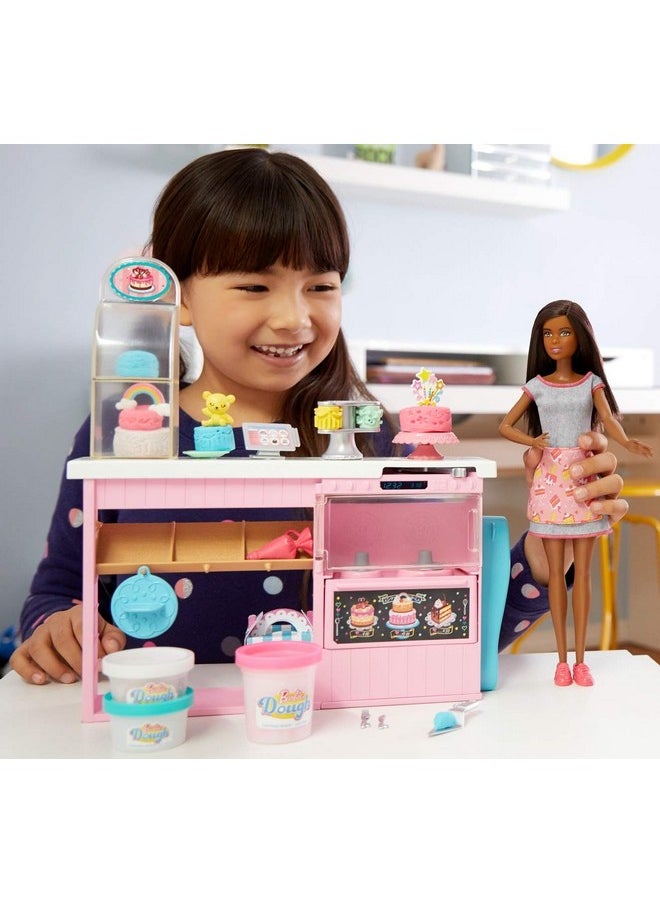 Cake Decorating Playset With Brunette Doll Baking Island With Oven Molding Dough & Toy Cakemaking Pieces