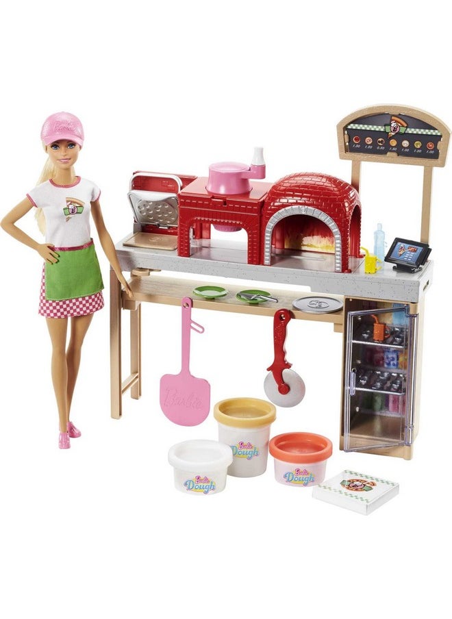 Pizza Chef Doll & Playset Toy Oven & Counter With Sliding Conveyer Belt Molds 3 Dough Colors & Accessories