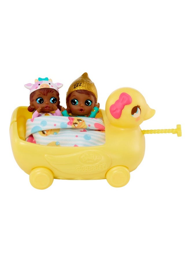 Mini Babies Playset Unwrap Surprise Twins Or Triplets Collectible Baby Dolls With Soft Swaddle Blanket Ducky Pull Toy Series 3 Multicolor