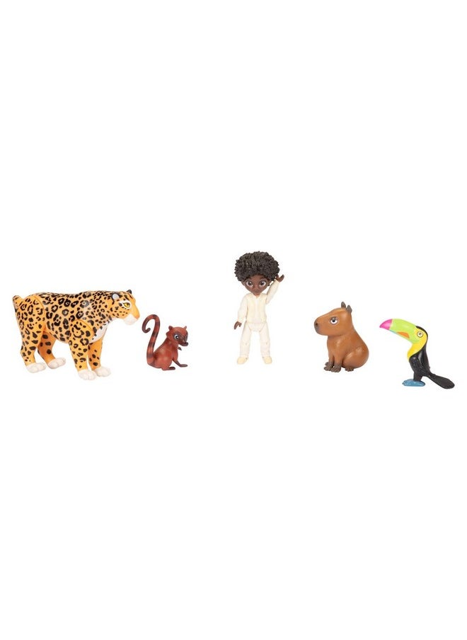 Disney Encanto - Jk225581 - Antonio + Animals Figurine Set - Antonio Madrigal & 1 Jaguar, 1 Toucan, 1 Capybara And 1 Coati