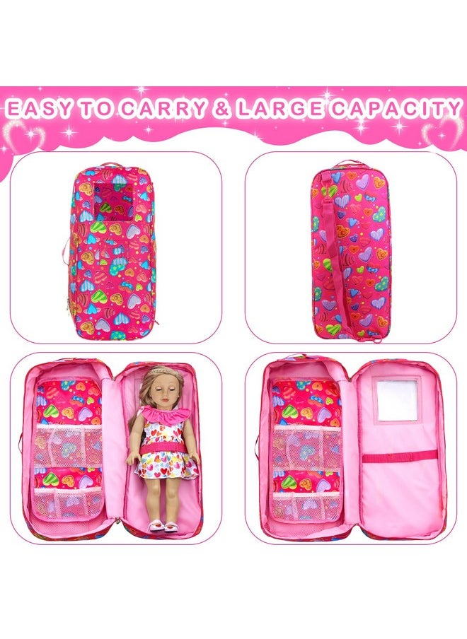 Dolls Travel Carrier Case With 7 Pcs 18 Inch Doll Clothes And Accessories,Girl Doll Bag For 16-18 Inch Dolls,Doll Storage Case Organizer For Doll Accessories(No Doll)