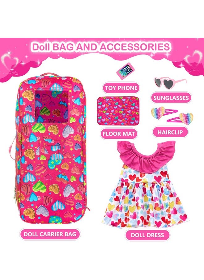 Dolls Travel Carrier Case With 7 Pcs 18 Inch Doll Clothes And Accessories,Girl Doll Bag For 16-18 Inch Dolls,Doll Storage Case Organizer For Doll Accessories(No Doll)