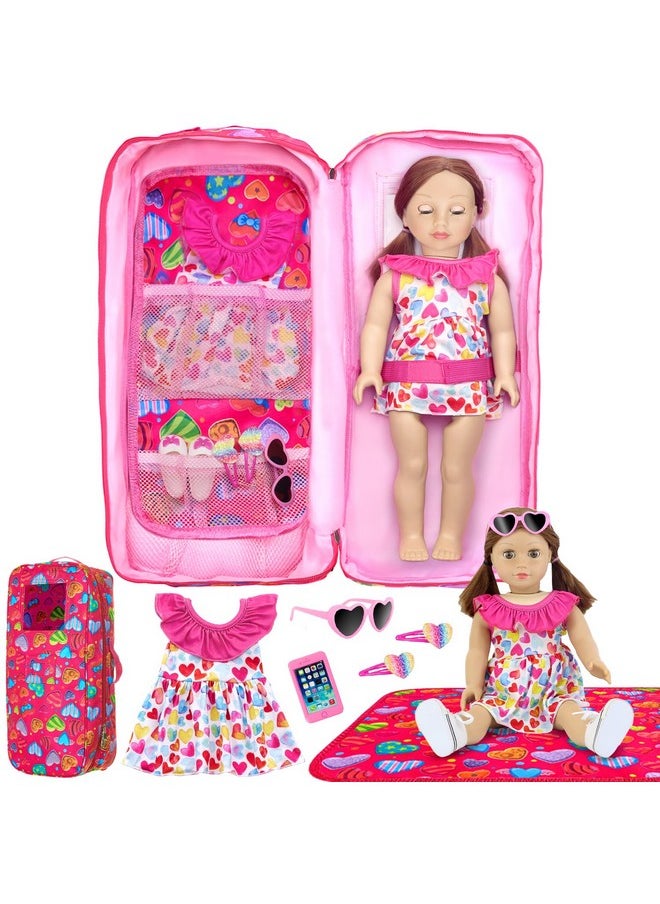Dolls Travel Carrier Case With 7 Pcs 18 Inch Doll Clothes And Accessories,Girl Doll Bag For 16-18 Inch Dolls,Doll Storage Case Organizer For Doll Accessories(No Doll)