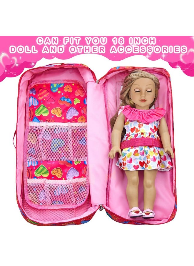 Dolls Travel Carrier Case With 7 Pcs 18 Inch Doll Clothes And Accessories,Girl Doll Bag For 16-18 Inch Dolls,Doll Storage Case Organizer For Doll Accessories(No Doll)