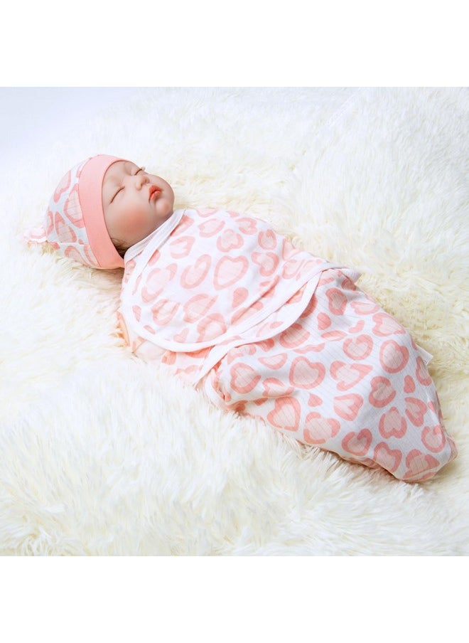 Reborn Baby Dolls Clothes Outfit Accessories Pink Heart Swaddle Blanket & Hat 2 Pcs Set For 17-22 Inch Reborn Doll Newborn Girl&Boy