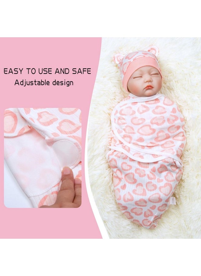 Reborn Baby Dolls Clothes Outfit Accessories Pink Heart Swaddle Blanket & Hat 2 Pcs Set For 17-22 Inch Reborn Doll Newborn Girl&Boy