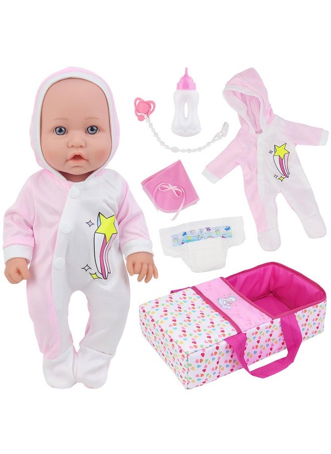 12 Inch Baby Doll With Bassinet Bed, Soft 12In Baby Doll And Accessories Includes 12