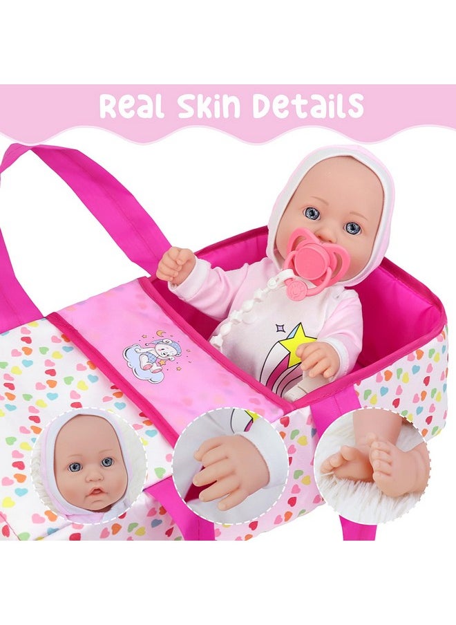 12 Inch Baby Doll With Bassinet Bed, Soft 12In Baby Doll And Accessories Includes 12